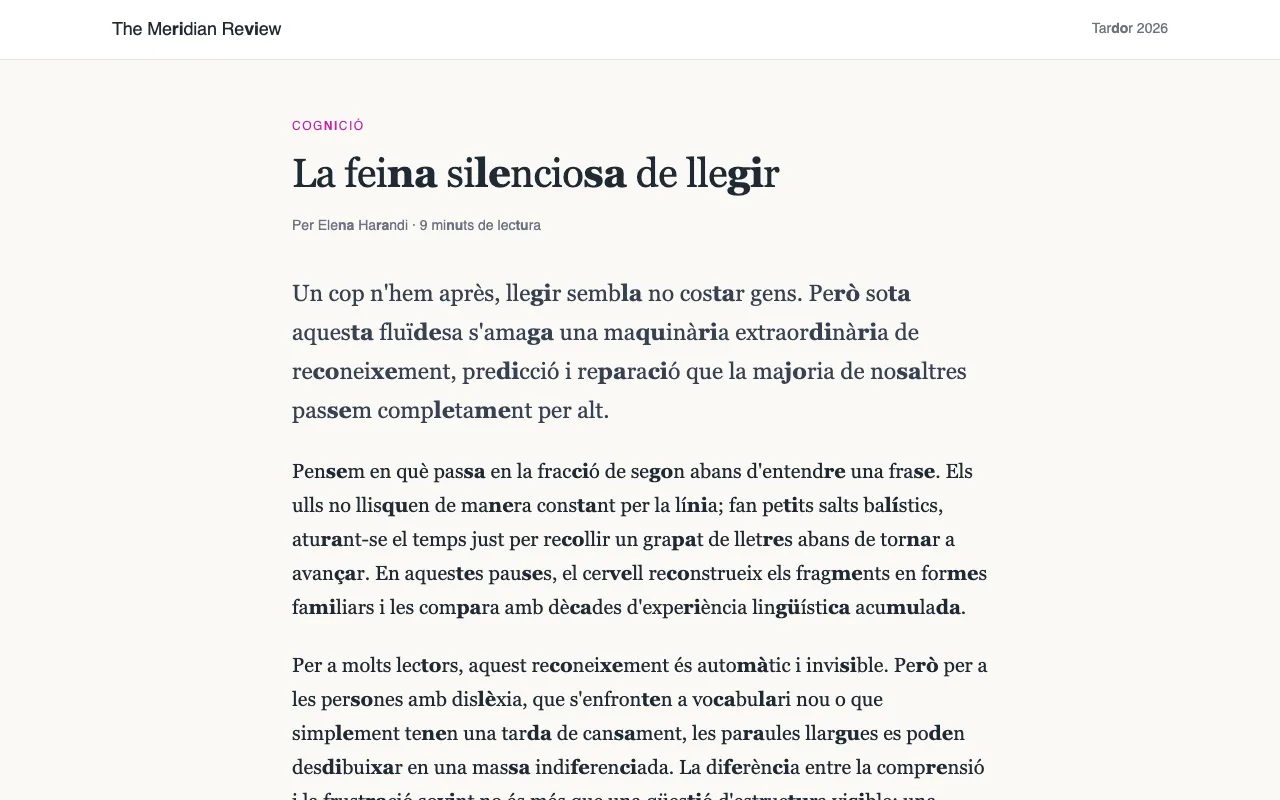 Un article amb un de cada dos parells de consonant-vocal en negreta