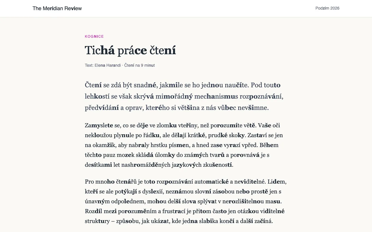 Článek, ve kterém je každá druhá dvojice souhláska-samohláska tučně