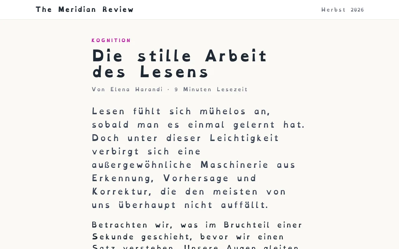 Ein Artikel in OpenDyslexic mit größerem Zeichen- und Wortabstand