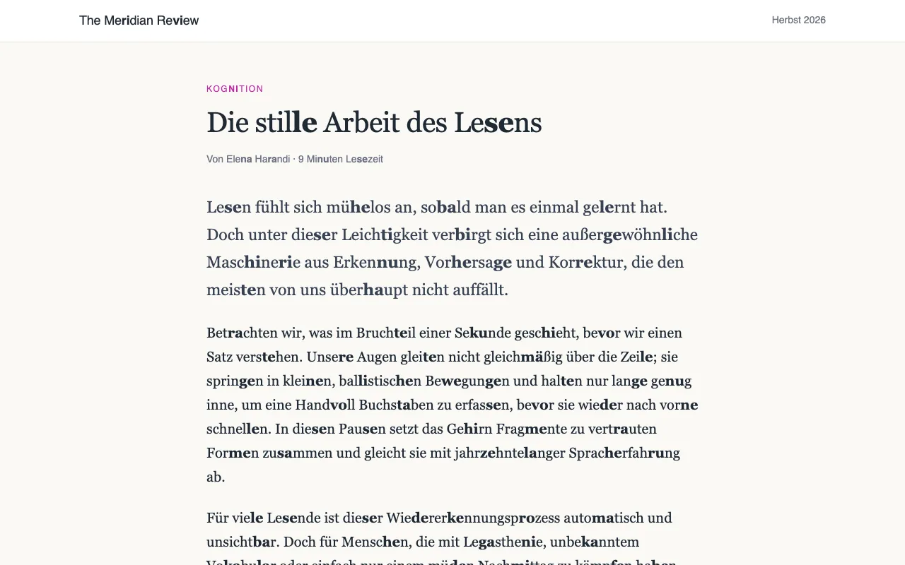 Ein Artikel, in dem jedes zweite Konsonant-Vokal-Paar fett gedruckt ist