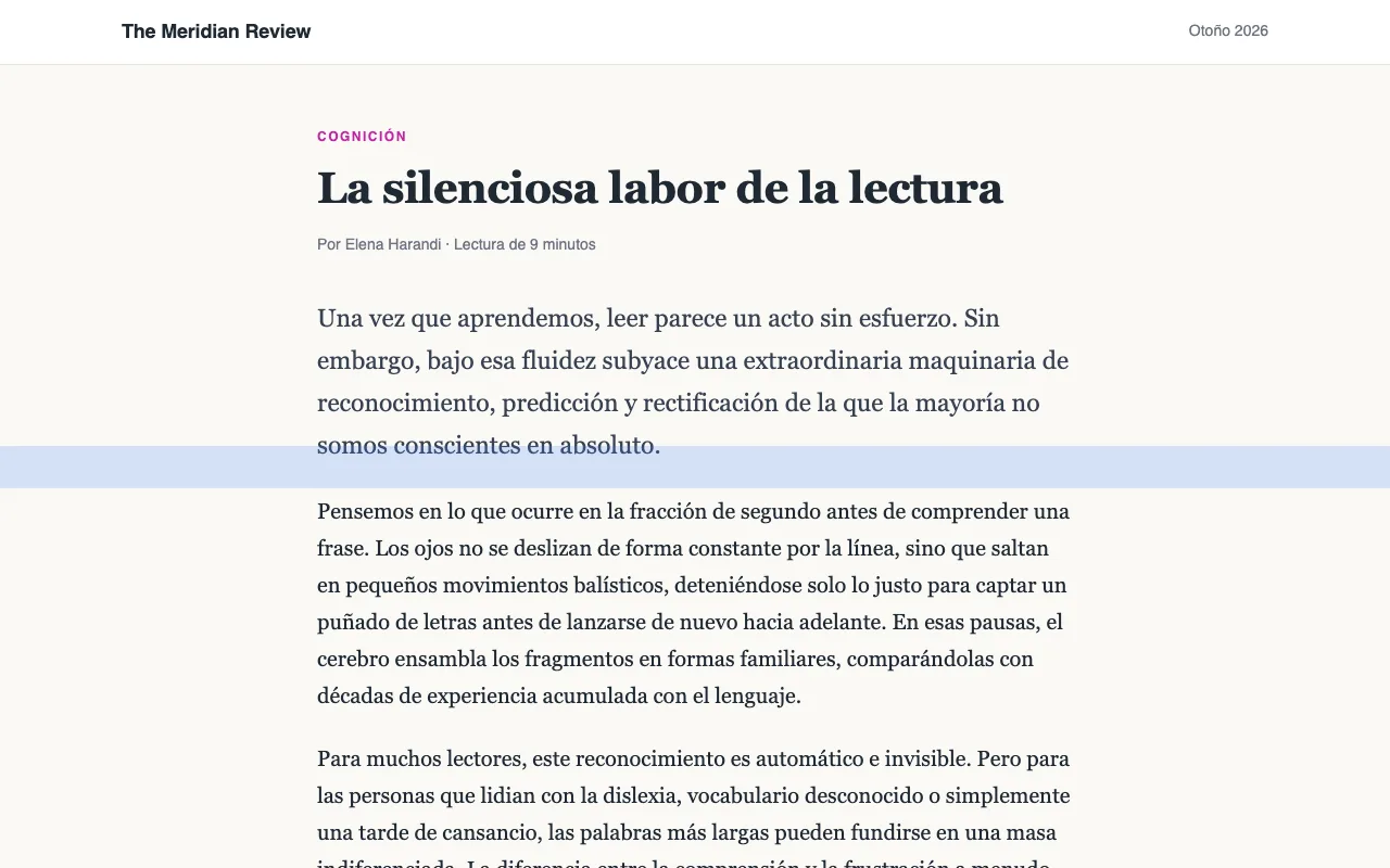 Un artículo con una regla de lectura azul sobre una línea