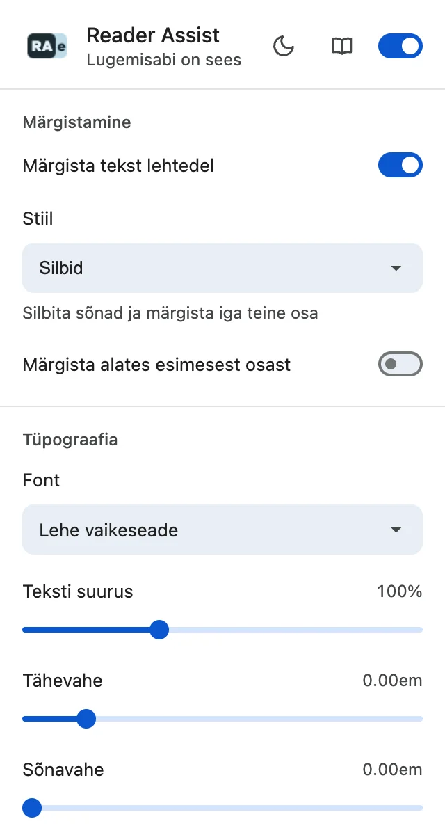 Reader Assist seaded heledas teemas