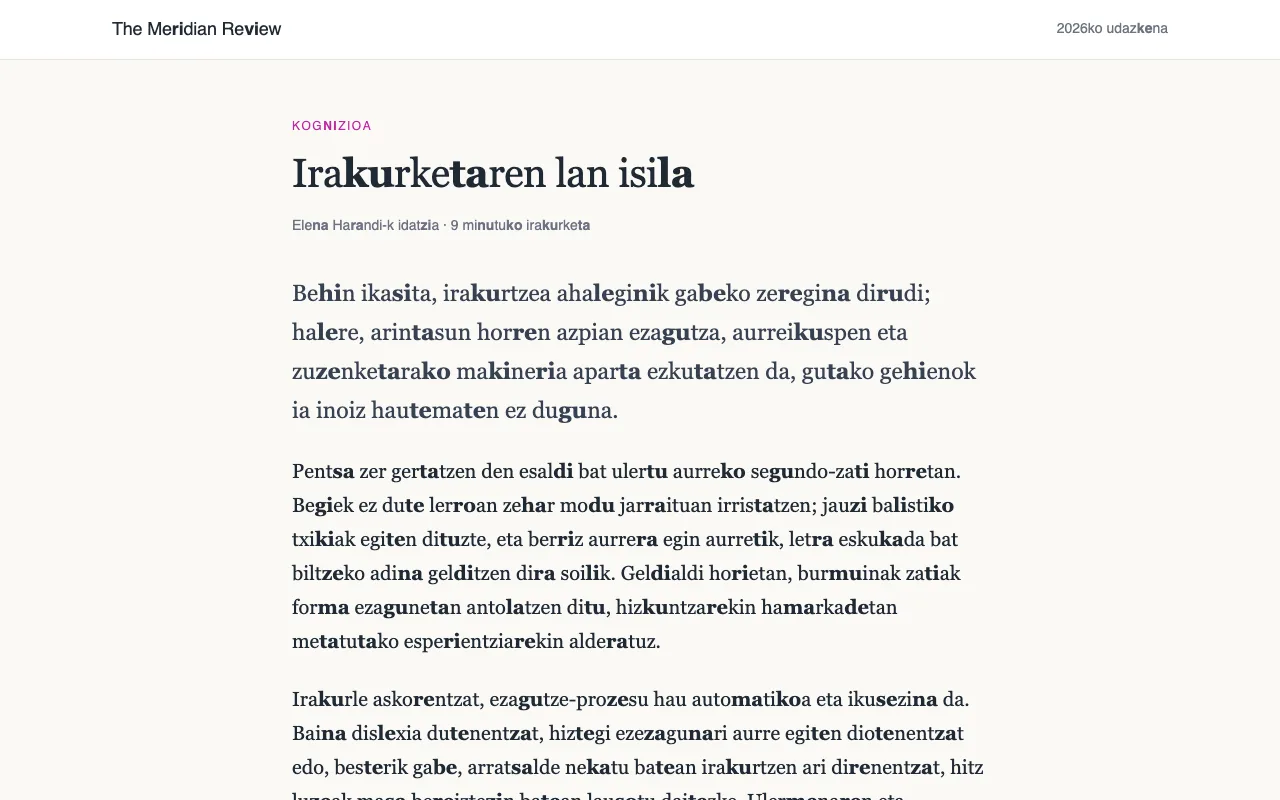 Artikulu bat bigarren kontsonante-bokal bikote bakoitza lodiz duena.