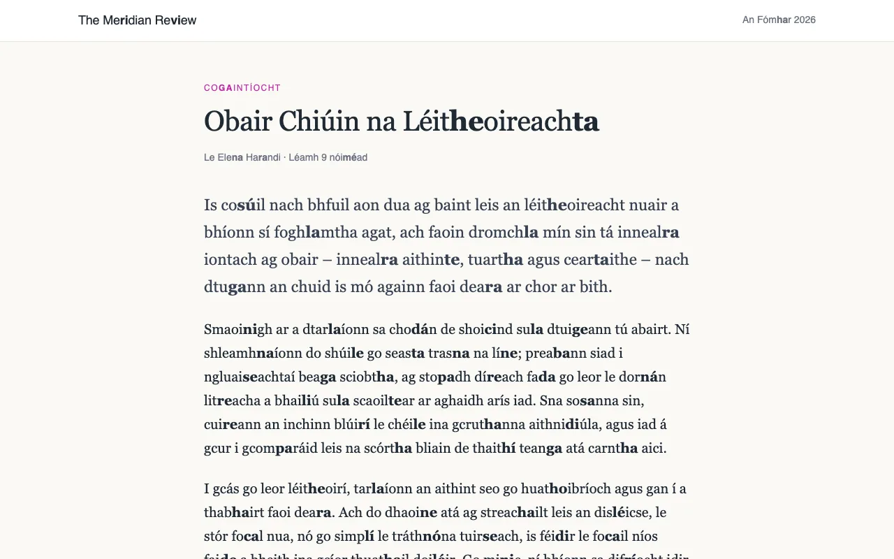 Alt ina bhfuil gach dara péire consan-guta i gcló trom