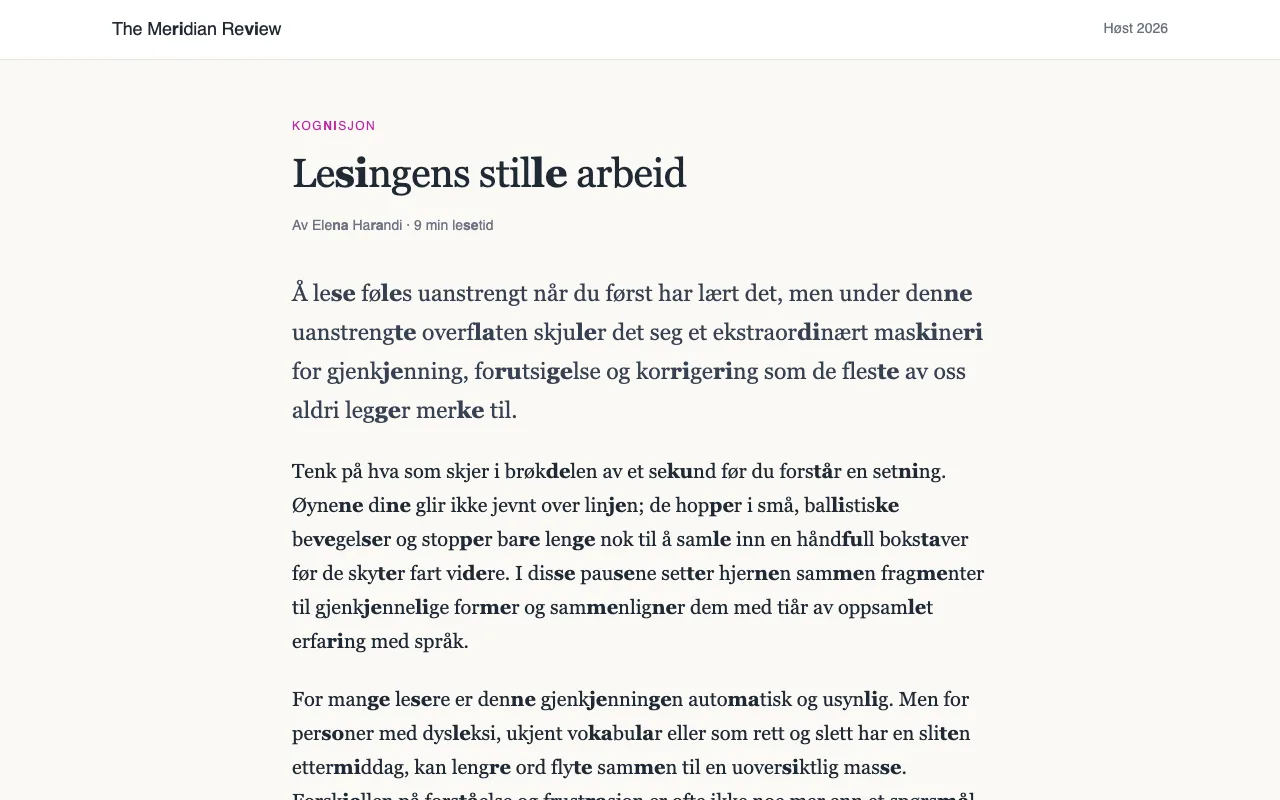 En artikkel der annethvert konsonant-vokal-par er i fet skrift
