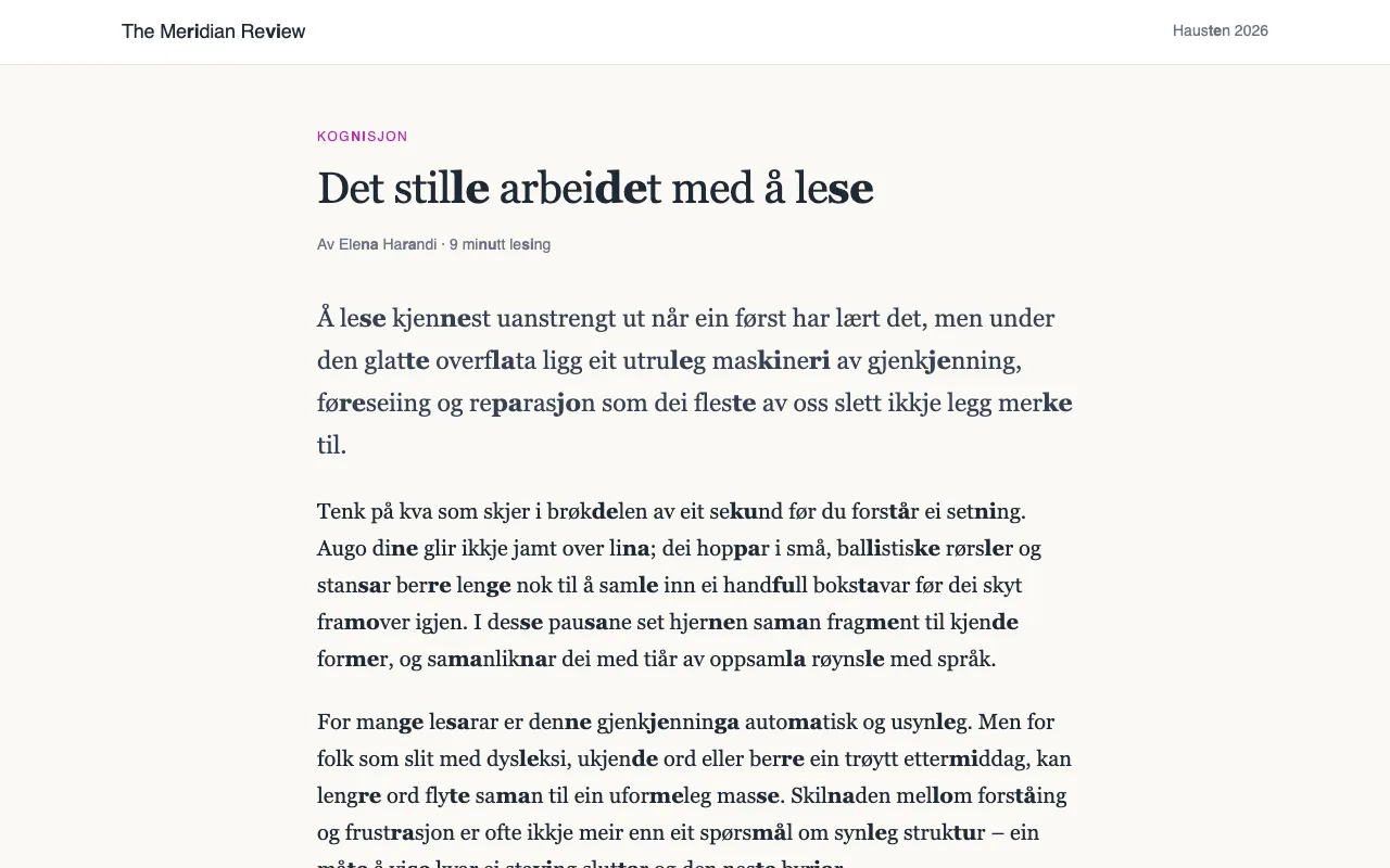 Ein artikkel med annakvart konsonant-vokal-par i feit skrift