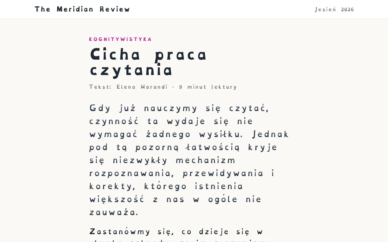 Artykuł z czcionką OpenDyslexic i większymi odstępami między literami i wyrazami