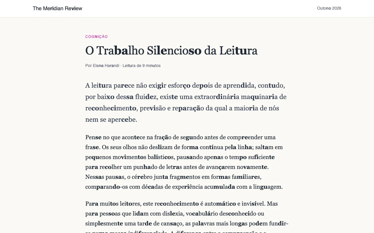 Um artigo com pares consoante-vogal alternados a negrito